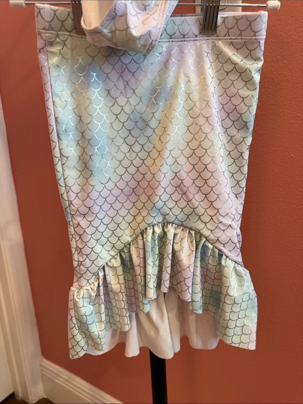 Janie and Jack Pastel Mermaid Scale One-Piece Swimsuit with tail cover up bottom